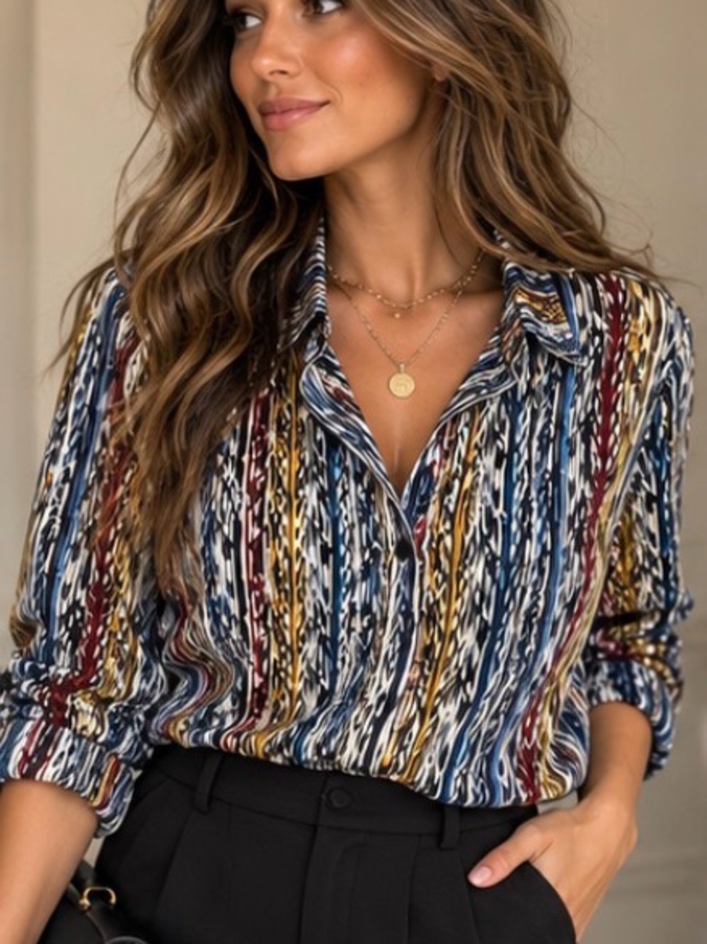 Liverpool Los Angeles Abstract Print Button Down Blouse Women’s M